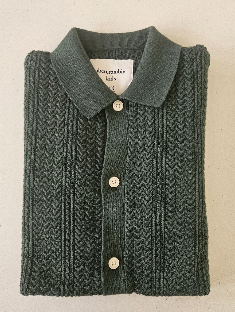 Abercrombie Kids 9 10 Boys Button-Through Sweater Polo Shirt Top Dark Green